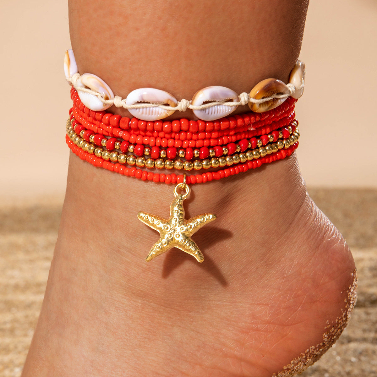 Wholesale Bohemian acrylic shell braided anklet seven-piece set